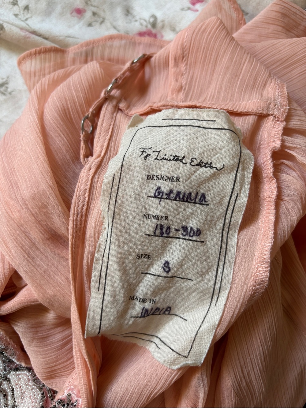 Free people Limited Edition Peach Rose Pink peach Embroidered Velvet Dress - Picture 5 of 7